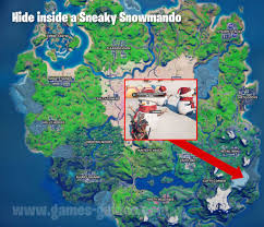 Here's a guide for where to visit different snowmando outpost locations. Fortnite Hide Inside A Sneaky Snowman Location Games Guides