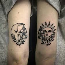 The size of one sun and moon temporary tattoo is approximately 2,5 cm x 1 cm (1 inch x 2/5 inch). 18 Most Stunning Sun And Moon Temporary Tattoos Gumtoo Couple Matching Tattoo Friend Tattoos Couple Tattoos
