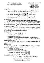 Gợi ý đáp án đề thi môn toán lớp 10 tại hà nội. Ä'á» Thi Thá»­ Vao 10 Mon Toan NÄƒm 2020 2021 TrÆ°á»ng Thcs Thanh Cong Ha Ná»™i Thcs Toanmath Com