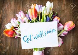 Peonies (depending on the season) these flowers are the most popular get well flowers to order due to their relatively light scent and beautiful colors. Tulips Flowers Bouquet With Get Well Soon Wishing Card Stock Photo Picture And Royalty Free Image Image 82273627