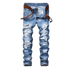 Men S Light Blue Ripped Destroyed Slim Fit Denim Jeans Light Blue Cs1862d0gxy Ripped Jeans Men Denim Joggers Ripped Jeans