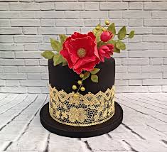Black And Gold Cake With Flowers Black Gold Fantasy Flower Birthday Cake With Gold Cake Lace Birthday Cake With Flowers 50th Birthday Cake For Women 50th Birthday Cake