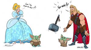 Artwork Shows Baby Yoda Annoying Other Disney Characters Inside The Magic Cute Disney Characters Cute Disney Drawings Baby Disney Characters