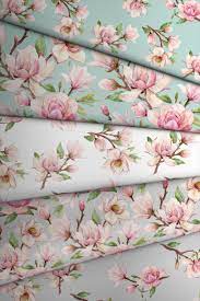 Magnolia Flowers Fabrics Natural Fabrics Collection House Of Cotton Magnolia Flower Mint Background Fabric Flowers