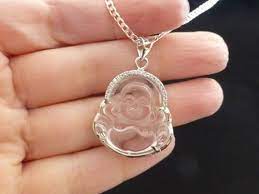 Vintage Solid Sterling Silver Rock Crystal Carved Buddha Etsy Rock Crystal Buddha Necklace White Topaz