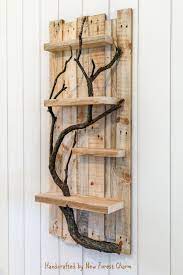 Rustic Home Decor Wall Art Reclaimed Pallet Shelves Wooden Home Decor 4 Shelf Tree Branch By Newforestcharm O Wood Home Decor Handmade Home Home Decor Wall Art