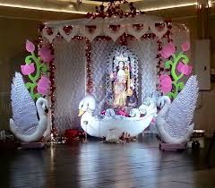 Home ganpati decoration ganesha festival best decoration house new. Saraswati Puja Decoration Saraswati Pooja Vasant Panchami Pooja Room Pooja Room Designs Decoration For Saraswati Pooja Goddess Decor Panda Decorations Decorating With Pictures