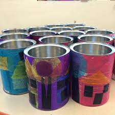 Coffee Can Decoupage Collage Project Kids Art Classes Camps Parties And Events Small Hands Big Art Tin Can Art Coffee Can Crafts Coffee Cans