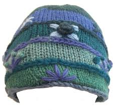 Here's a nice big bunch of hats to knit featuring plenty of styles to choose from and requiring a variety of skill levels (from beginner to intermediate and advanced). Shades Of Blue Hand Embroidered Hand Knit Wool Beanie Hat Fair Trade Fleece Lined Toasty Warm