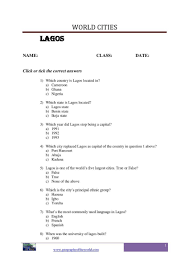 Lagos City With Question And Answer Worksheet Page Image Geography Worksheets World Cities Lesson