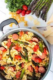 Asparagus Kielbasa Bow Tie Pasta Recipe Kilbasa Sausage Recipes Recipe Using Asparagus Easy Pasta Recipes