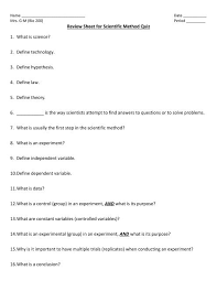 Review Sheet For Scientific Method Quiz 1 What Is Science 2