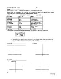 spanish irregular preterite worksheets estar tener traer