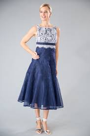 Black And Silver Combination Gown Navy Blue And Silver Grey Is A Classic And Elegant Combination For The Modern And Elegant Mother Of The Bride A Tea Length Dresses Dresses Mother Of The Bride