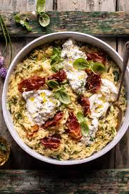 20 Minute Orzo Carbonara With Crispy Prosciutto And Burrata Half Baked Harvest Recipe Half Baked Harvest Recipes Harvest Recipes Pasta Dishes