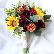 Add berry stems to finish the look. Sunflower Bridal Bouquet Rustic Fall Wedding Bouquet Vanrina