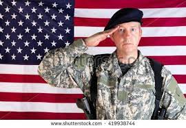 Veteran Soldier Facing Forward Saluting With Usa Flag In Background Soldier Armed With Military Pistol And Ammo Clips Face Forward Soldier Usa Flag