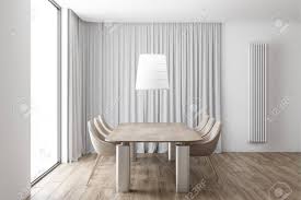 Due to the unique tassels, these types of curtains are very playful, attractive, and modish. Interior Of Modern Dining Room With White Walls Wooden Floor Stock Photo Picture And Royalty Free Image Image 121167309