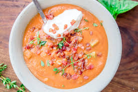 Gazpacho with Crispy Pancetta and Sour Cream | Caroline Chambers