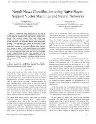 Pdf Nepali News Classification Using Naive Bayes Support Vector Machines And Neural Networks
