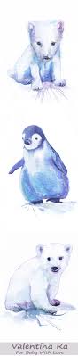 Baby Animals Arctic Nursery Decor Antarctica Watercolor Painting Set Of 3 Prints Blue Wall Art Print N Watercolor Paintings Watercolor Animals Art Inspiration