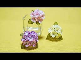 つまみ細工のあじさいの作り方 糸巻きワイヤーで葉を作る diy kanzashi flower vol 25 youtube つまみ細工 かんざし花 つまみ細工 かんざし 作り方