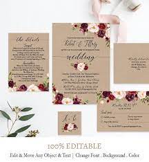 Burgundy Flowers Kraft Wedding Invite Burgundy Floral Wedding Etsy Fun Wedding Invitations Kraft Wedding Invitations Wedding Invitations Rustic