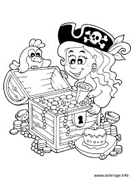 Oeillère de pirate à imprimer. Coloriage Fille Pirate Ouvre Un Tresor Dessin Pirate A Imprimer