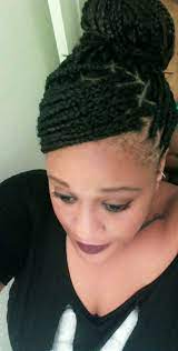 Box Braids Side Bangs Pinned And High Bun Short Natural Hair Styles Hair Styles Natural Hair Styles