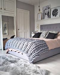 Scandi Bedroom In Grey Gold And Pink And Large Knit Blanket Bedroom Inspiration Scandinavian Bedroom Inspirations Bedroom Design