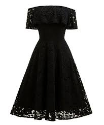Women Ruffles Lace Dress Off The Shoulder Cocktail Party Gown Female Vintage Big Swing A Line Dress Black Off Shoulder Lace Dress Sleeveless Lace Dress Dresses