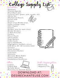 The Ultimate Supply Checklist For College Students Includes Printable Desire Luxe College Supplies College School Supplies College Supply List