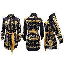 3.8 out of 5 stars with 122 ratings. Womens Gold Chains Print Button Down Collar Long Shirt Dress Blouse Mini Dress With Belt Black Medium At Amazon W Dresses Blouse Dress Long Sleeve Shirt Dress
