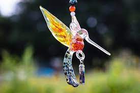 Glass Hummingbird Holding Cremation Ash In Silver Pendant Hummingbird Art Handcrafted Glass Memorial Glass