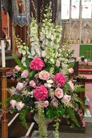 Two burgundy and white silk church altar arrangements for 390.00 custom colors welcome 27h x 22l x 12w one sided. Church Flowers