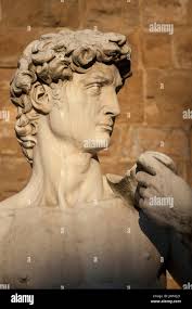 Copy of Renaissance sculpture David by Michelangelo in front of Palazzo  Vecchio