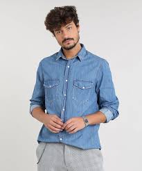 Calça Bege Com Camisa Jeans Masculina Camisa Jeans Masculina Com Bolsos Manga Longa Azul Medio Cea Camisa Jeans Masculina Jeans Masculino Camisa Jeans