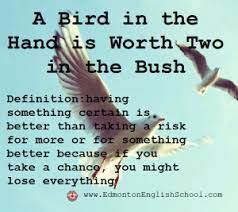 The word in the example sentence does not match the entry word. A Bird In The Hand Is Worth Two In The Bush Mas Vale Pajaro En Mano Que Ciento Volando Learning English Online Learn English English Idioms