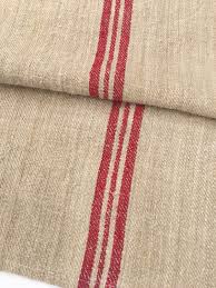 Grain Sack Table Runner Extra Long Runner French Vintage Fabric Natural Color Linen With Red Stripes By Morrisseyfab Grain Sack Fabric Vintage Fabric Fabric