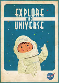 1960s Nasa Graphic Illustration Cartoon Spaceman Kids In Space Nasa Vintage Posters Vintage Space Poster Space Poster