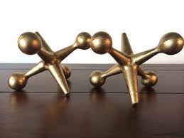 Gold Cast Iron Jacks Bookends 2 Large Mid Century Modern Gold Office Decor Modern Style Decor Mid Century Modern Style