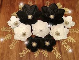 Black And Gold Paper Flowers Black And White Paper Flowers With Gold Accent Rose Gold Paper White Paper Flowers Black And Gold Centerpieces