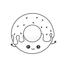 Black And White Cute Pictures Cute Cartoon Black White Vector Illustration Donut Character Coloring Art Vector Illustration Cute Cartoon Illustration