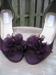 Purple Eggplant Bridal Shoes With Organza Flower Design Over 100 Color Shoe Choices To Pick From Bridal Shoes Eggplant Purple Wedding Shoes