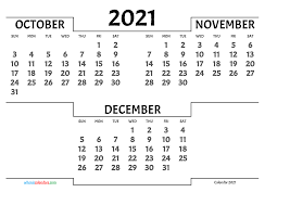 Free October November December 2021 Calendar Printable 3 Month Calendar In 2020 Calendar Printables 2021 Calendar 3 Month Calendar