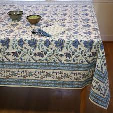 Table Cloth In Hand Block Printed Organic Cotton Nambour Blue Print Table Cloth Block Print Hand Block Printed