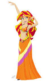 Sunset shimmer first appears as the main antagonist in my little pony equestria girls.she steals twilight sparkle's element of magic crown and during a tussle with twilight, the crown is thrown into the crystal mirror that acts as a portal to another world.she then follows the crown shortly after. 929944 Armpits Artist Zellykat Belly Dancer Equestria Girls Humanized Solo Suggestive Sunset Shimm Sunset Shimmer Equestria Girls Mlp Equestria Girls
