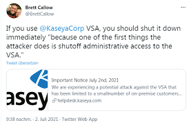 Kaseya has confirmed with bleepingcomputer that they are working closely with divd. R7d4vcancoseqm