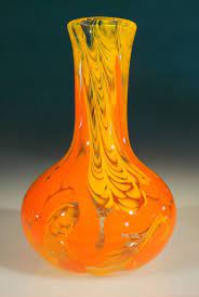 Hand Blown Glass Art Vase Bright Bold Orange Yellow By Glassometry 175 00 Blown Glass Art Broken Glass Art Stained Glass Art