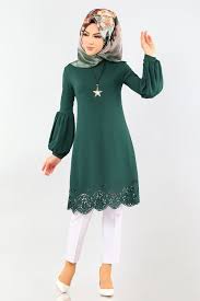 Modaselvim Tunik Lazer Kesim Kolyeli Tesettur Tunik Pl890 Zumrut Tunik Moda Elbise